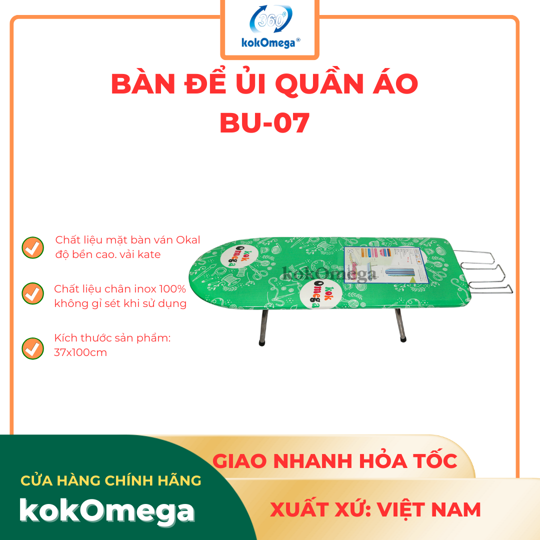 Bàn Để Ủi Quần Áo Kiểu Ngồi Lót Ván KokOmega BU-07 37 x 100 Cm (Họa Tiết Ngẫu Nhiên)