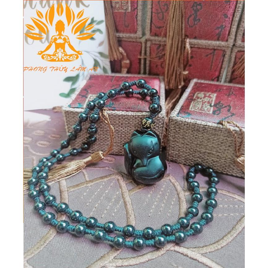 MẶT DÂY CHUYỀN HỒ LY ĐÁ THIÊN NHIÊN OBSIDIAN ĐEN TÌNH DUYÊN MAY MẮN TÀI LỘC TẶNG KÈM HỘP GẤM CAO CẤP.