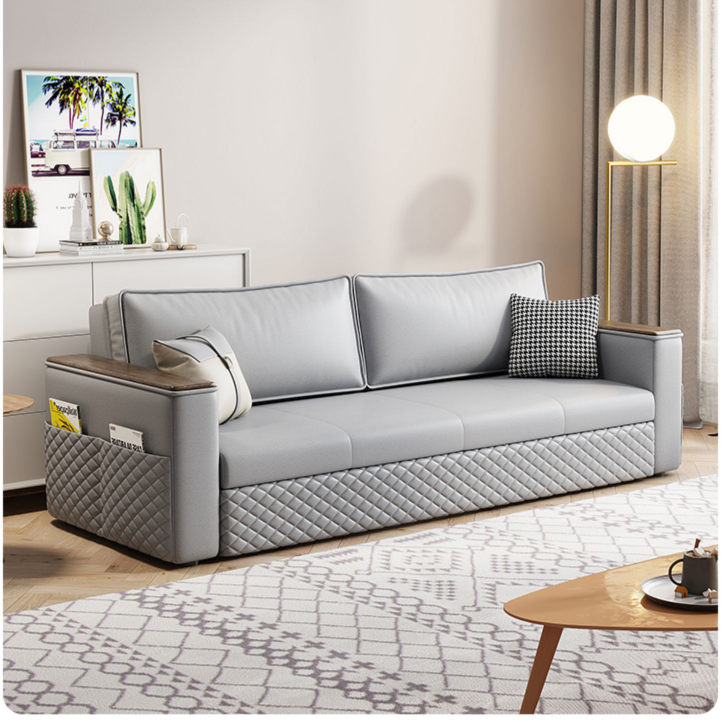 Ghế Sofa Giường Kéo Khung Sắt Có Độ Bền Cao, Sofa Bed Đa Năng Có Tủ Chứa Đồ Và Túi Đựng Sách 2 Bên Tiện Lợi HGK-58