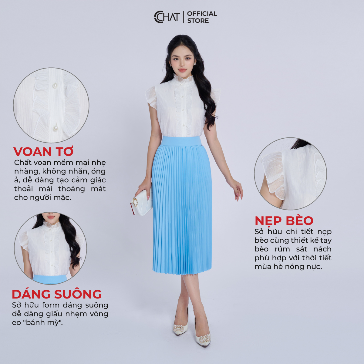 Áo Kiểu Nữ Bèo Nẹp Sát Nách Dáng Suông Chất Voan Cao Cấp 13FNV2019ST