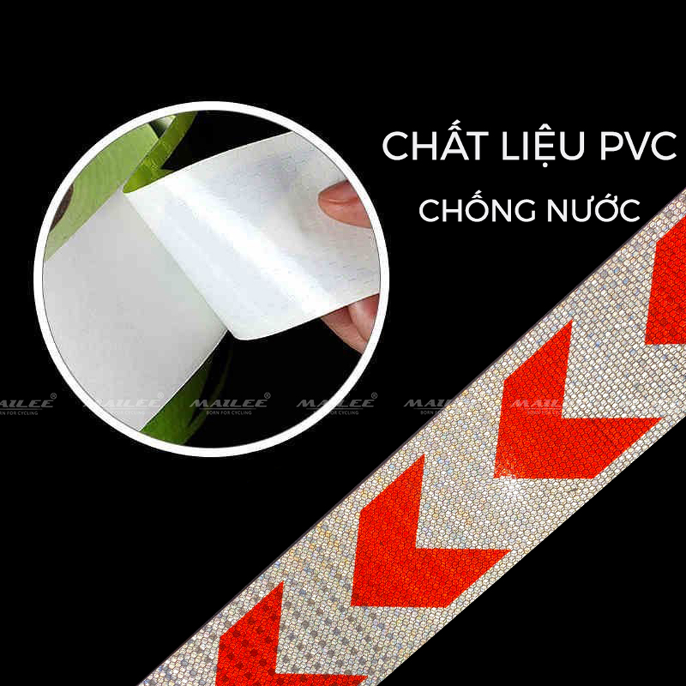 Băng Dính Phản Quang khổ rộng 10 cm x 25 mét, Cảnh Báo An Toàn Hình Mũi Tên Dùng Dán Xe Ô tô, Thùng Xe Tải, Định Hướng An Toàn, chất liệu PVC Chống Thấm Nước - Mũi Tên ĐỎ TRẮNG - Mai Lee