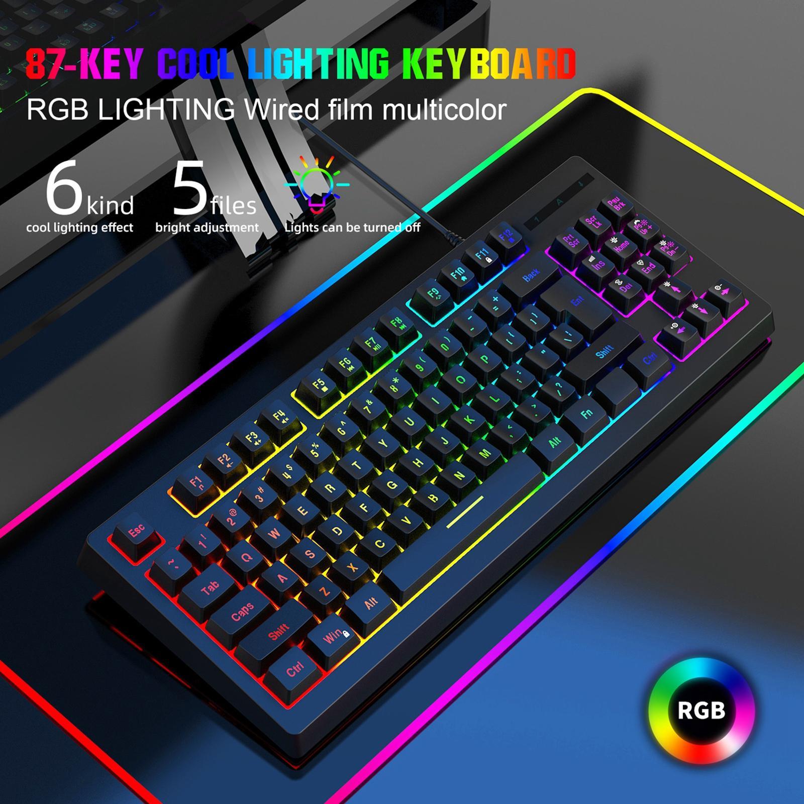 87Keys Wired Mechanical Gaming Keyboard, Light Touch Feeling USB Charging Compact Built in Battery Office Keyboard for Learning PC Women Men