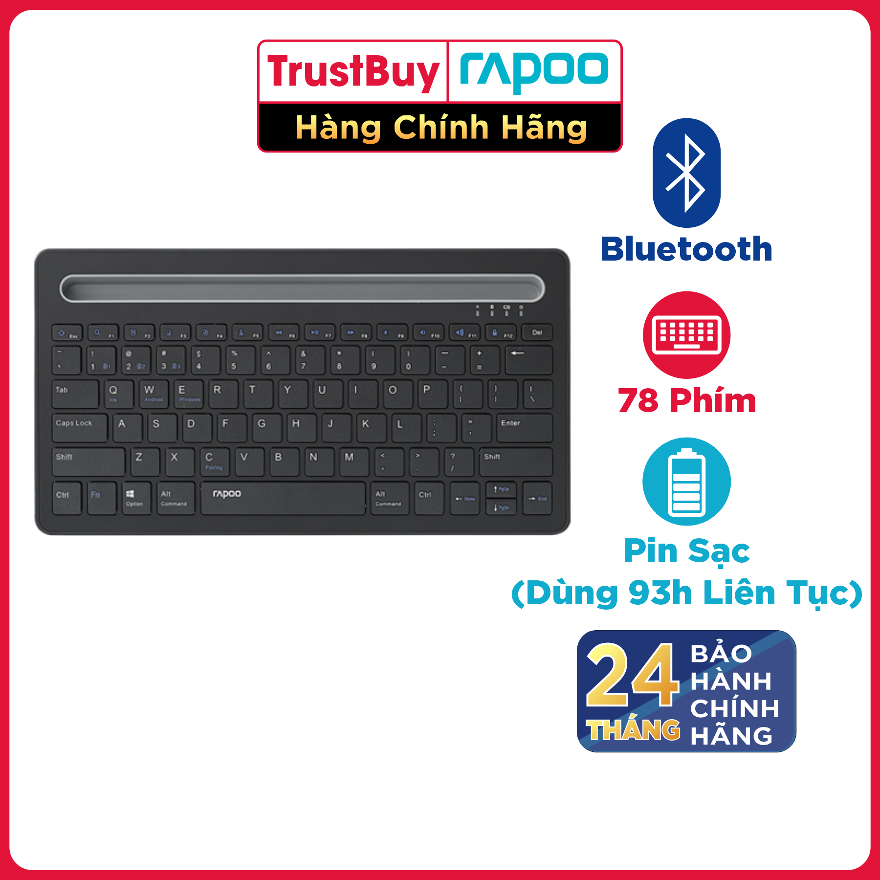 Bàn Phím Không Dây Bluetooth RAPOO XK100 - Hàng Chính Hãng