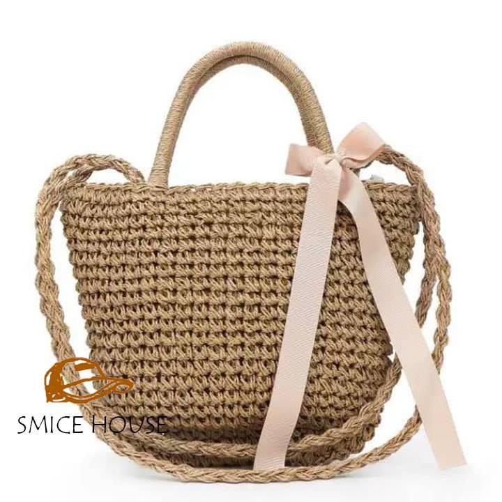 TÚI CÓI VINTAGE ĐAN MÓC ĐEO CHÉO 2 MÀU TRƠN ĐI BIỂN TÚI XÁCH NỮ - SMICE HOUSE