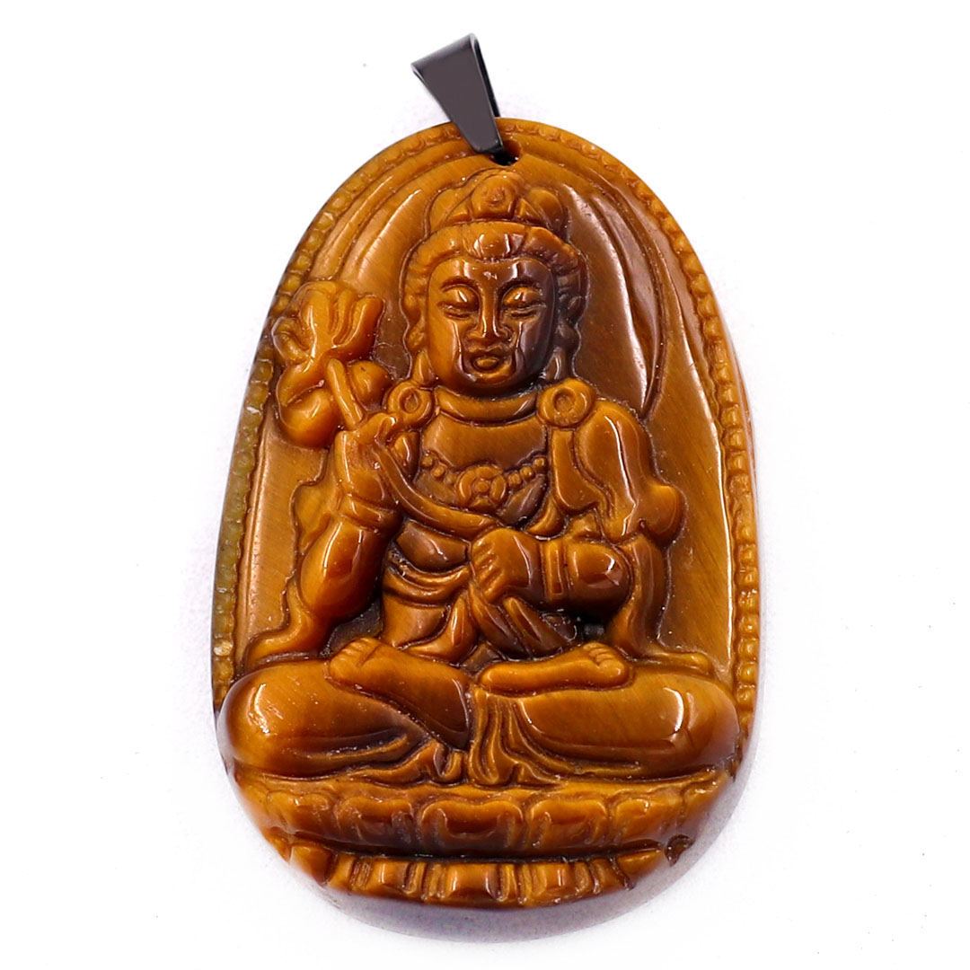 [Tuổi Ngọ] Mặt Dây Chuyền Phật Đại Thế Chí Bồ Tát Đá Mắt Hổ Size Nhỏ 3.6cm &amp; Size Lớn 5cm - Tặng Kèm Móc Inox - Phong Thủy 868 - May Mắn - Bình An