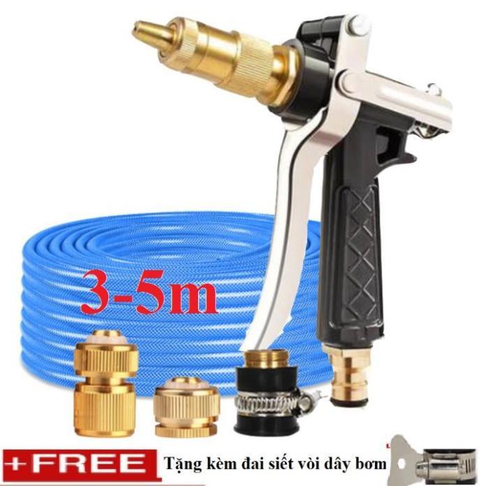 Bộ dây vòi xịt nước rửa xe, tưới cây . tăng áp 3 lần, loại 3m, 5m 206236 đầu đồng,cút đồng+ tặng đai