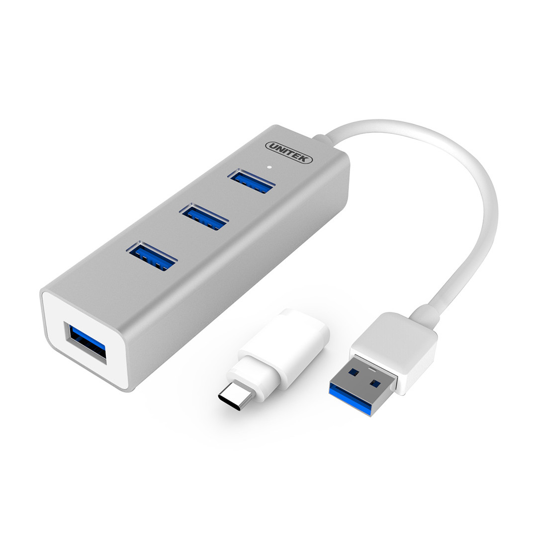 Hub USB 3.0 4 Ports + ĐĐ Type-C Unitek (Y-3082B)  - HÀNG CHÍNH HÃNG