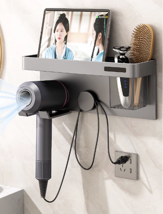 Giá treo máy sấy tóc đựng vật dụng đa năng không khoan tường Modan Topaz M2F Nhôm Cao Cấp