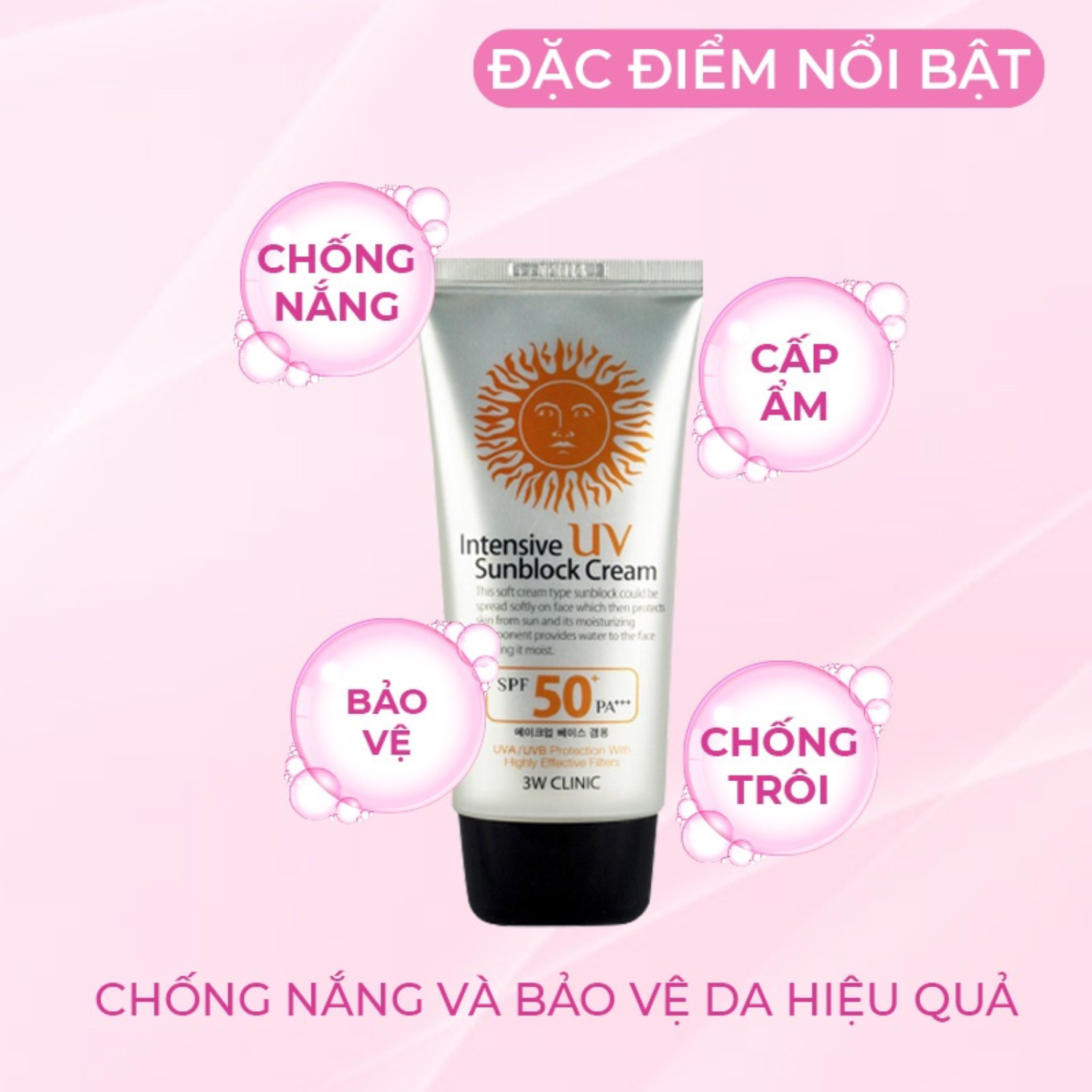 Kem Chống Nắng 3W Clinic Sunblock Cream SPF 50+ PA+++ Giúp Bảo Vệ Da Tối Ưu UV 70 ml