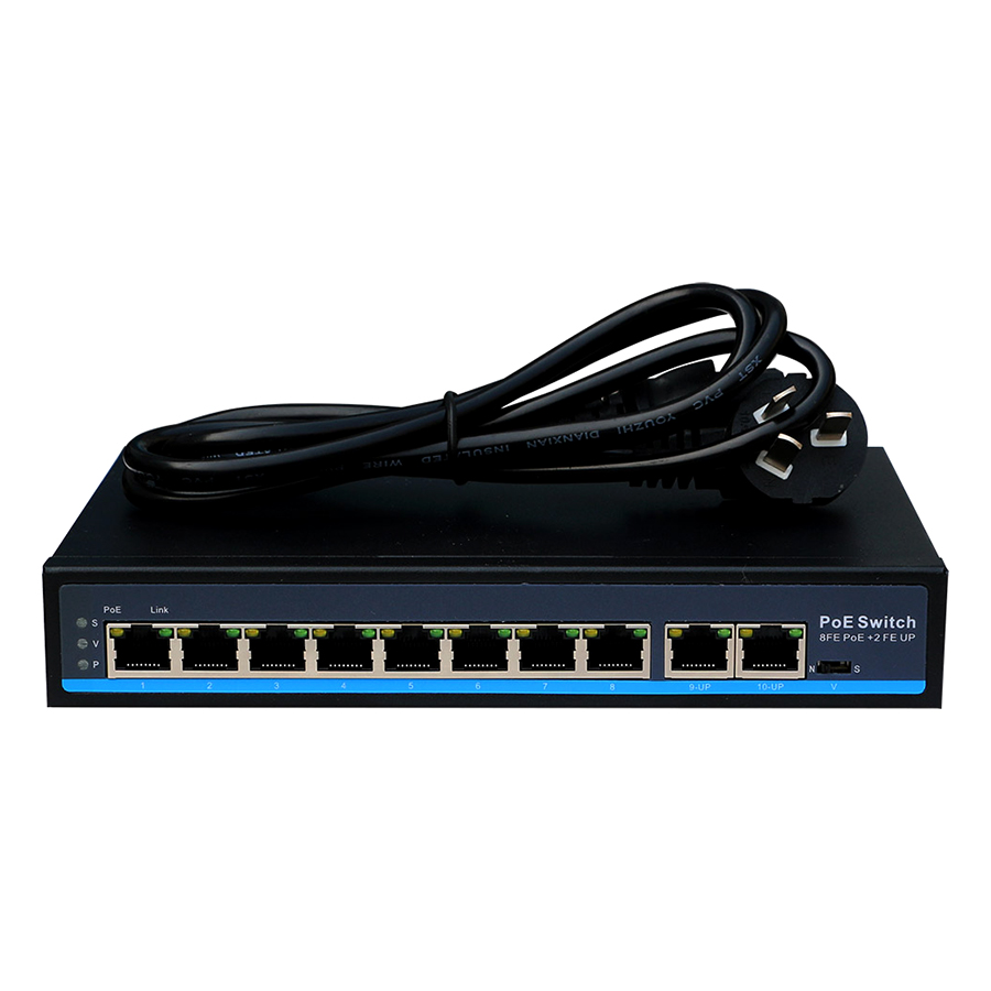 10 Port Fast Ethernet, 8 port PoE, one port supported 60w, Ethernet Switch