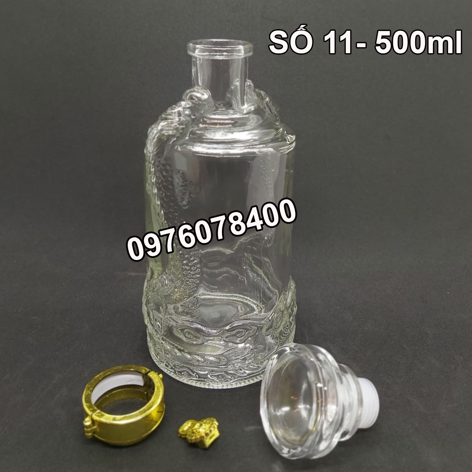 Chai Đựng Rượu Thủy Tinh Rồng Nổi 500ml Cao Cấp