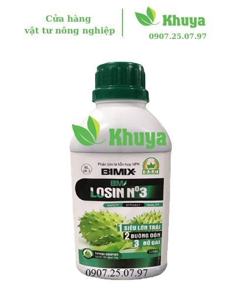 Phân bón lá hỗn hợp NPK Bimix Losin N03 500ml Lớn trái - Buông đòn - Nở gai