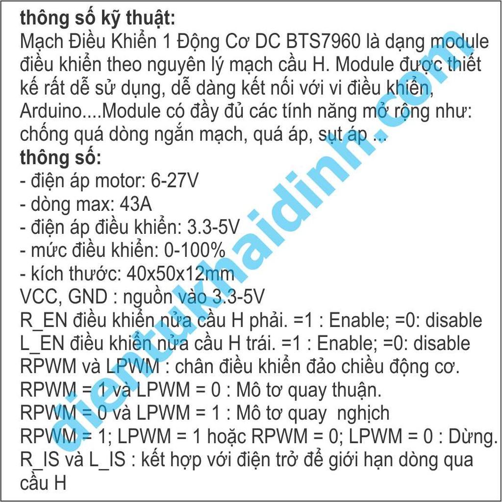 Module Điều Khiển 1 Động Cơ BTS7960 6-27V, 43A KDE2150