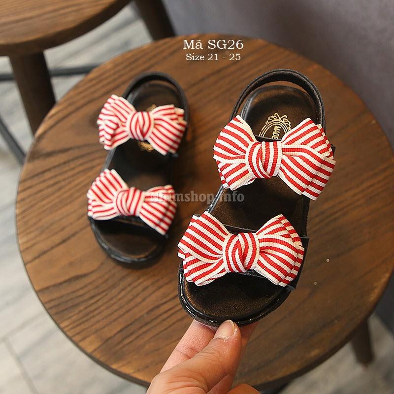 Sandal bé gái - Dép quai hậu hè cho bé gái thắt nơ kẻ sành điệu và duyên dáng full size cho bé 1 đến 3 tuổi SG26