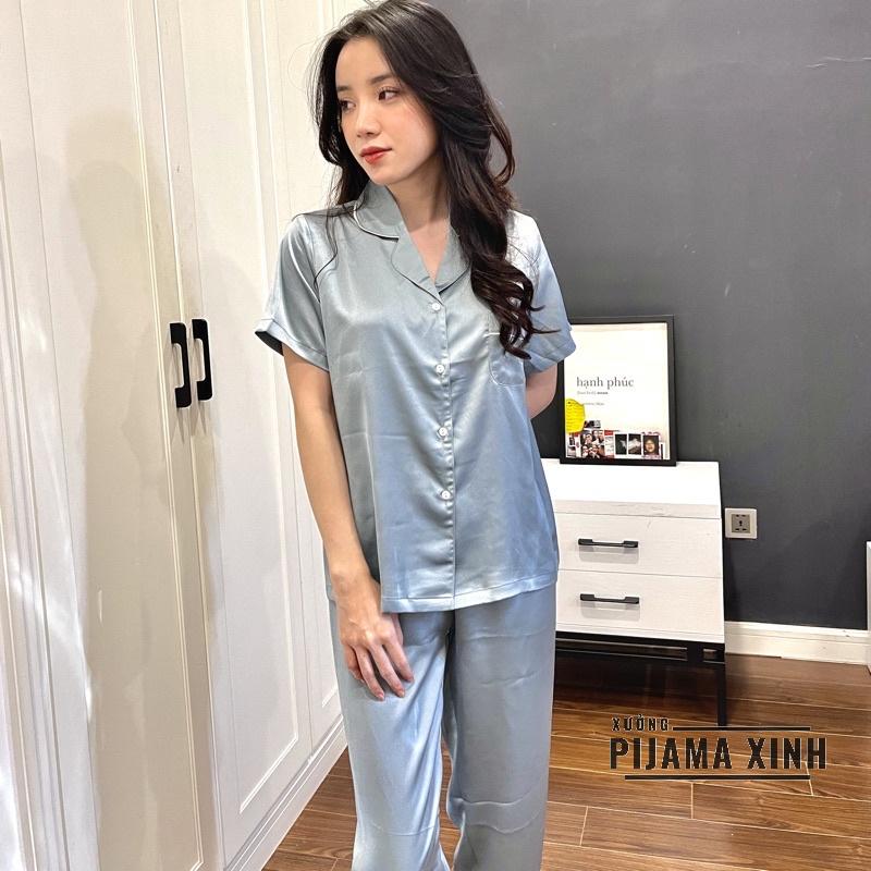 BỘ NGỦ PIJAMA LỤA - Đồ mặc nhà chất Latin trơn nhiều màu Cao cấp Chất đẹp Đường may chuẩn - Hàng cộc quần dài, đùi