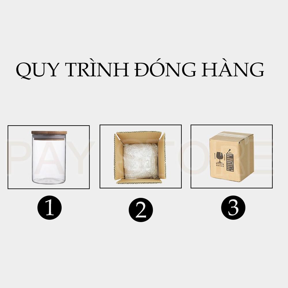 Lọ thuỷ tinh nắp gỗ cao cấp đựng gia vị hạt khô hôp đựng thực phẩm dung tích 260ml - 450ml - 750ml