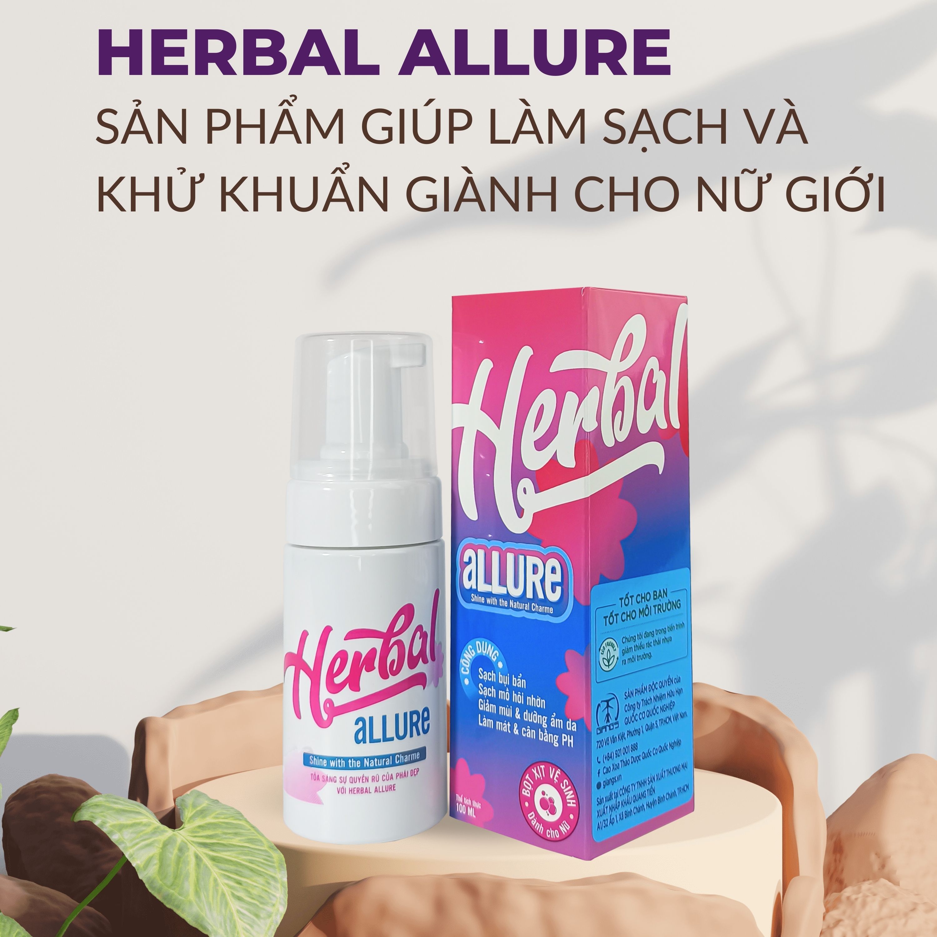 HERBAL ALLURE GIANG'S Dung Dịch Vệ Sinh Phụ Nữ Khử Mùi Công Nghệ Mới, Giúp Căn Bằng pH, Ngăn Ngừa Nấm Ngứa, Giúp Cô Bé Khỏe Sạch Và Thơm Chai 100ml