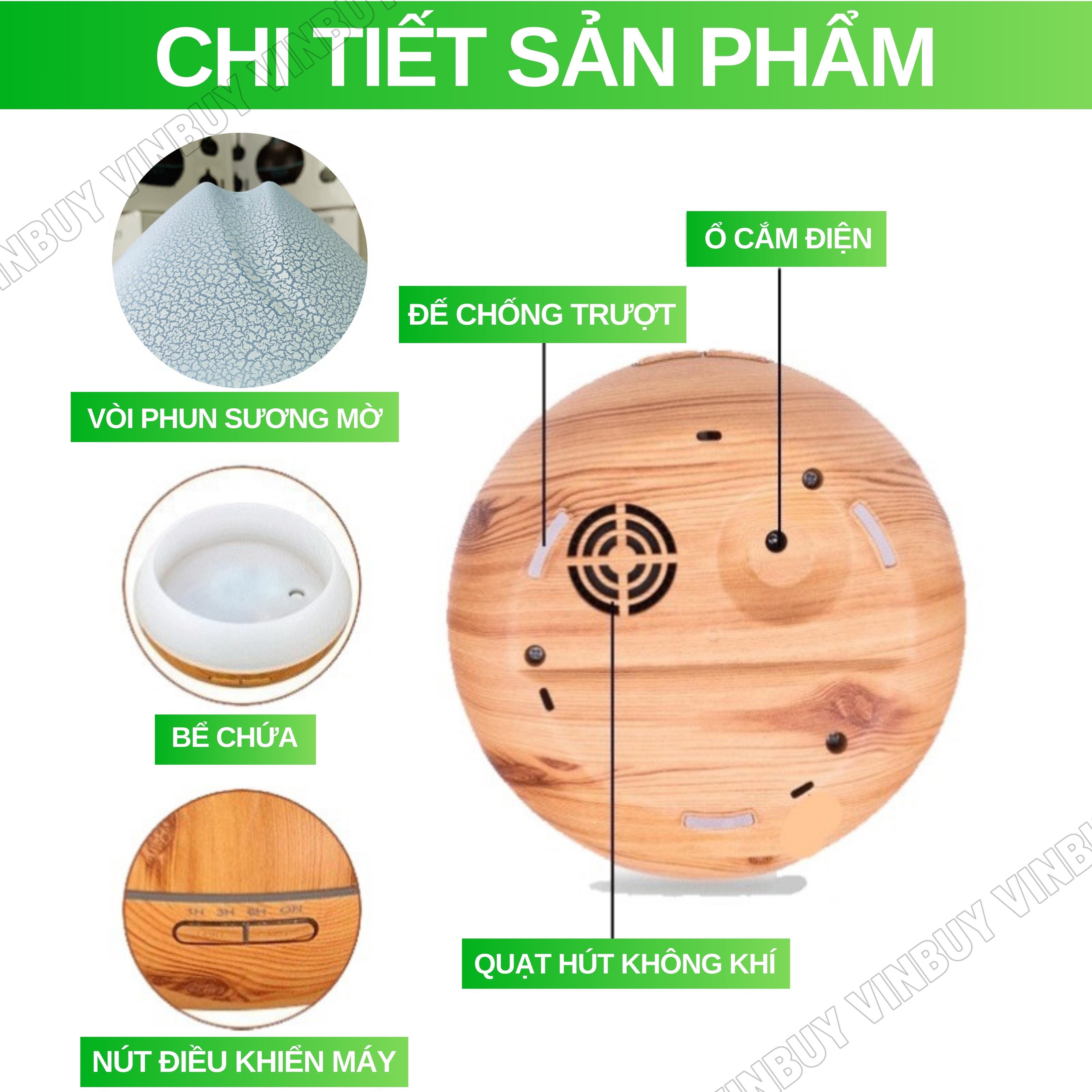 Máy xông tinh dầu VINBUY búp sen, máy khuếch tán phun sương tạo ẩm, máy xông tinh dầu phòng ngủ, spa, nhà hàng, dung tích lớn led 07 màu - Hàng chính hãng