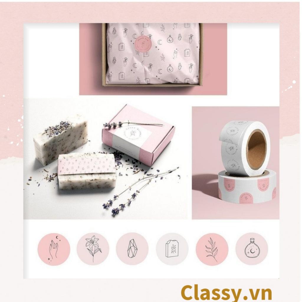 Cuộn 500 Sticker 2 kích thước, trơn chưa in, khách hàng mua về in logo cá nhân, dán bao bì, bánh handmade Q1685