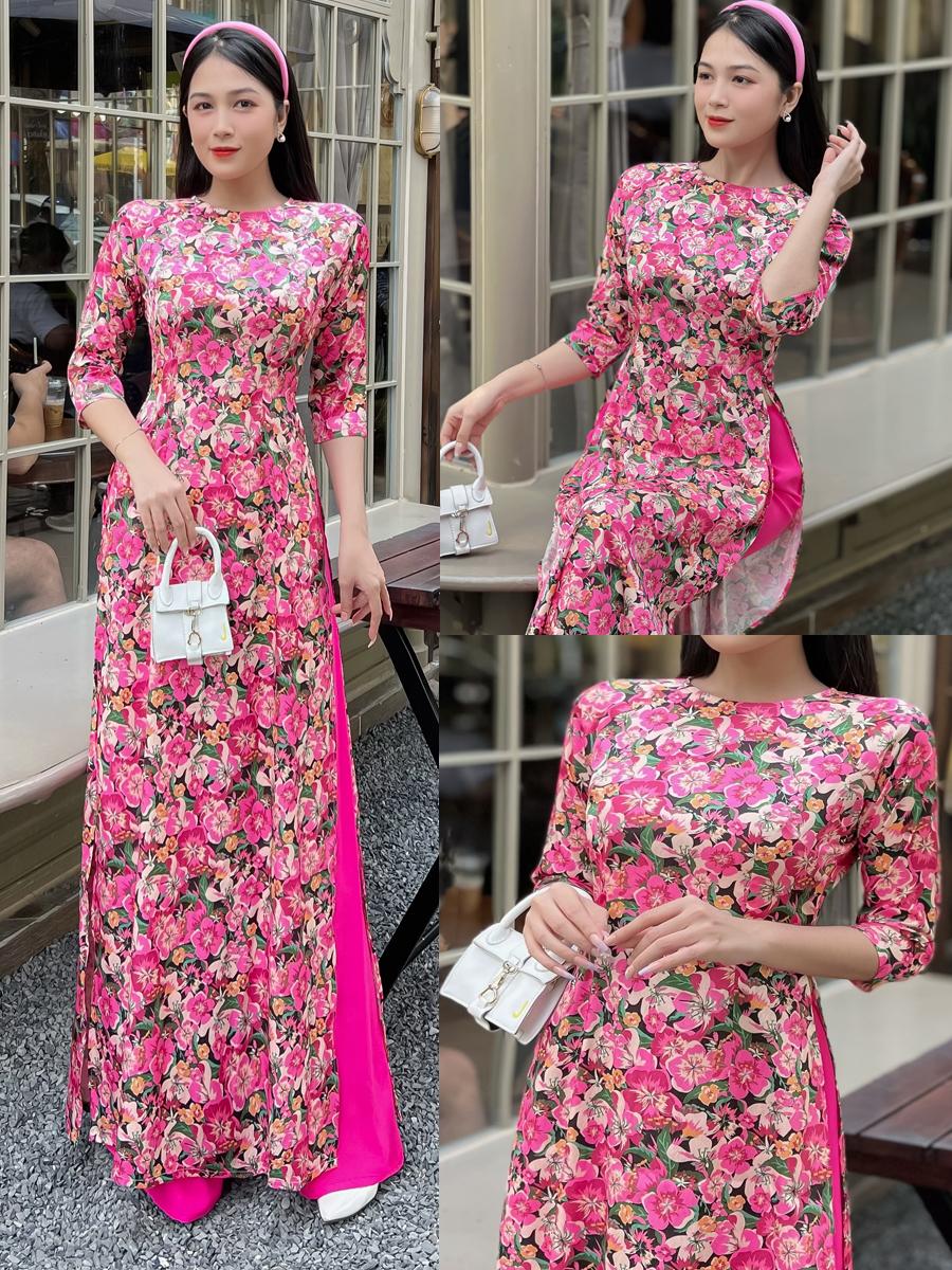 Áo dài hoa sứ gấm Vân Gỗ siêu sang AD037 - Khánh Linh Style