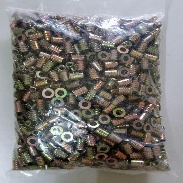 100 con ốc cấy gỗ M6x13, TÁN CẤY GỖ - ỐC CẤY GỖ CÓ VÀNH bịch 100 ốc