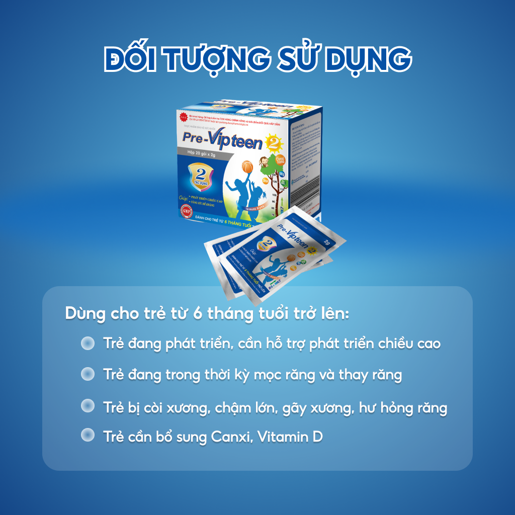 Cốm Pre-Vipteen 2 Bổ Sung Canxi Tăng Chiều Cao, Tăng Sức Đề Kháng Phát Triển Thể Lực Cho Trẻ Hộp 20 Gói