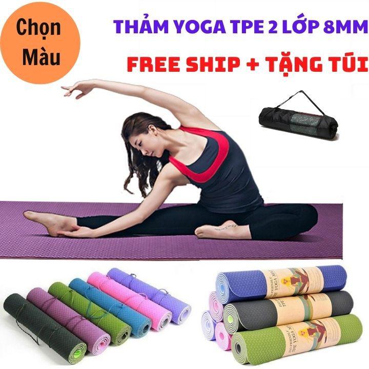 Thảm tập YOGA-Thảm tập Gym tập thể dục tpe 6mm 2 lớp cao cấp siêu êm, chống trơn trượt cực tốt, không mùi