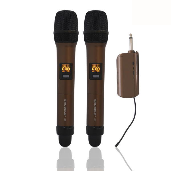 Micro Karaoke Không Dây Shubole K8 Gồm 2 Micro, 1 Đầu Thu Mini Kết Nối Cực Xa Tới 35m Chuyên Dụng Cho Amply, Loa Kéo - Củ Micro Hút Âm Cực Tốt - Tay Micro Bằng Hợp Kim Rất Chắc Tay Chính Hãng