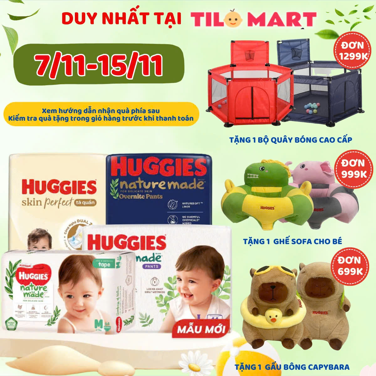 Combo 2 Tã/Bỉm dán Huggies Platinum NatureMade M64/L54/XXL44