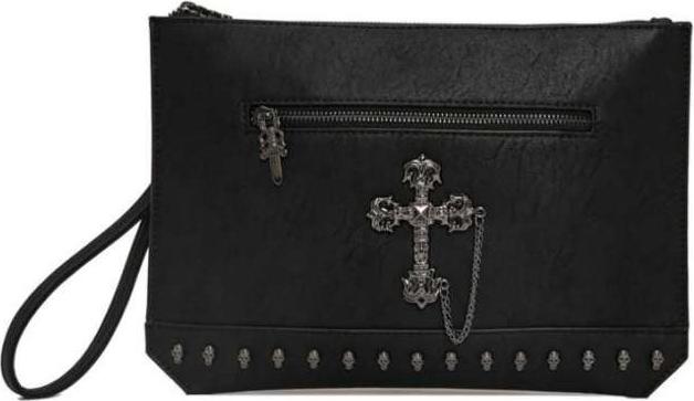 Personalized Rivet Crucifix Clutch Bag PU Leather - Black