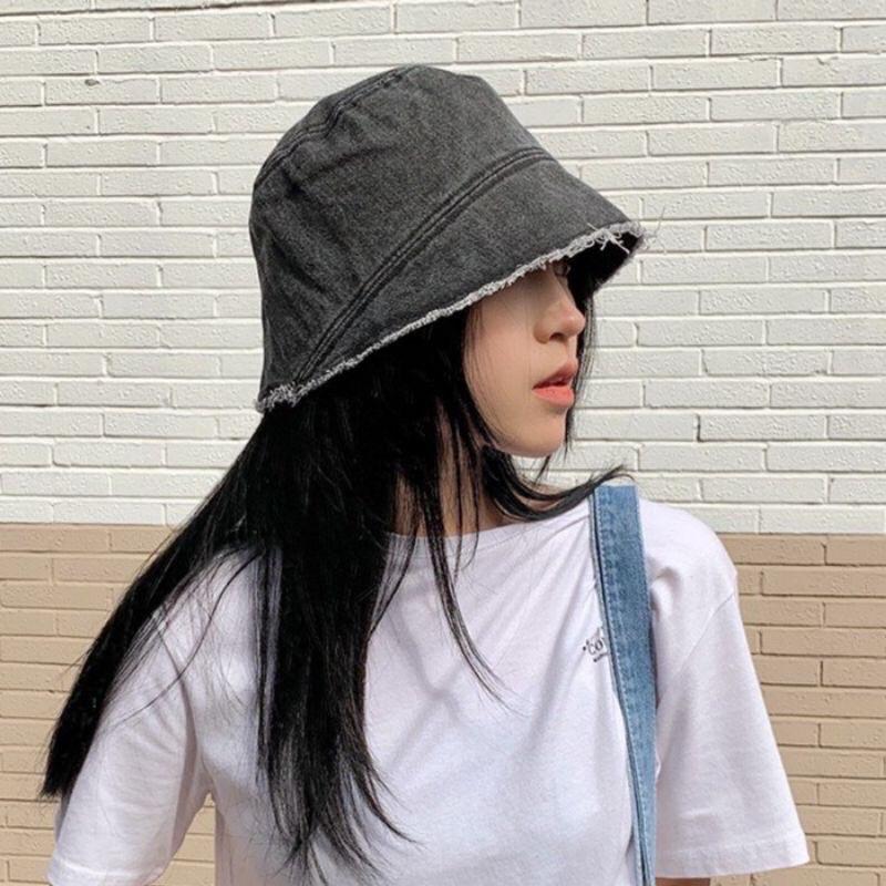 Nón bucket jean viền rách cực cool