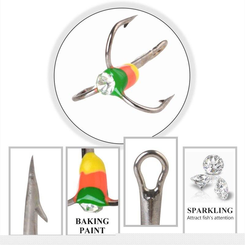 5PCS New Durable High Carbon Steel Winter Ice Fishing Hooks Overturned Barbed Trebles Hooks with Diamond Eye Fishing Tackle