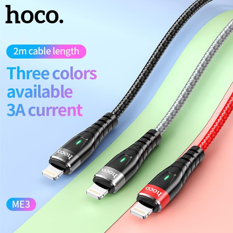 Cáp Sạc Dành Cho Hoco. Dây Dù ME3 3A Cho IP Có Led Dây Dài 2M Hàng Chính Hãng