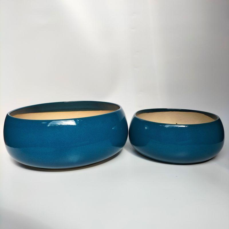 Chậu hạt dẻ lùn màu xanh hoả biến KHÔNG CÓ LỖ trồng sen mini, ang tròn to trồng cây bonsai, cây cảnh đẹp