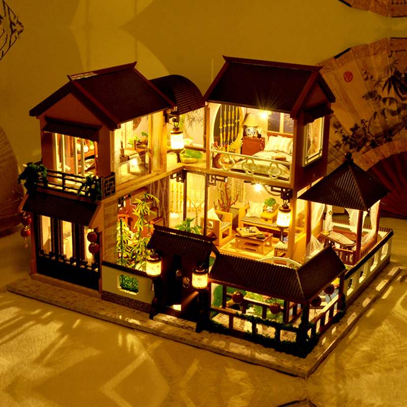 Mô hình nhà DIY Doll House A Cozy Little Courtyard Kèm Hộp nhạc và Mica Chống bụi