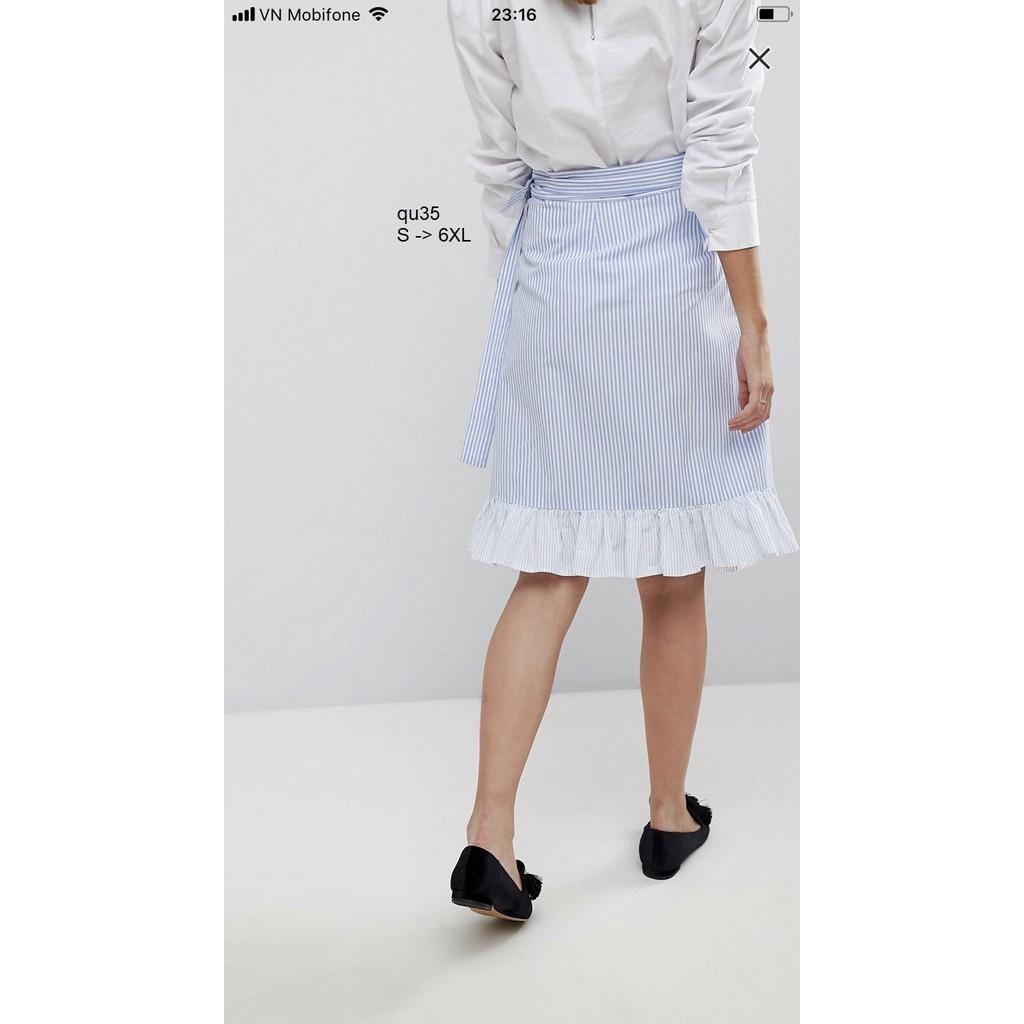 SKIRT125 CHÂN VÁY SỌC BÈO THĂT NƠ EO