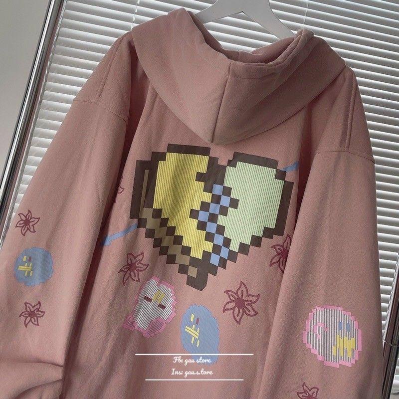 Áo khoác nỉ bông 2 lớp Zip kéo form rộng icon Trái Tim Game Cute unisex nam nữ,Mẫu hoodie nữ hottrend có video ảnh thật