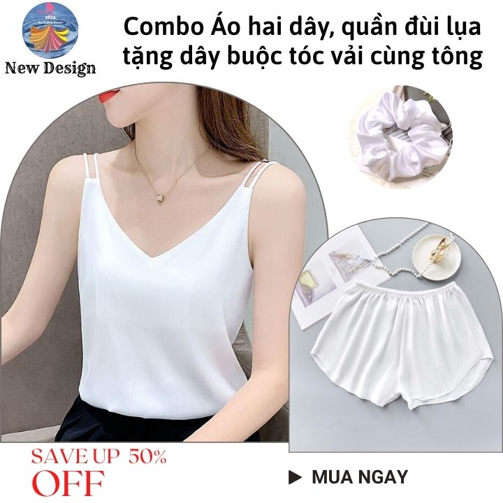 Đồ Bộ Nữ New Design Chất Lụa Satin Mịn  Mặc Mát  Nhiều Màu, Freesize (40 - 65kg) Quần Đùi Áo Hai Dây CB0001