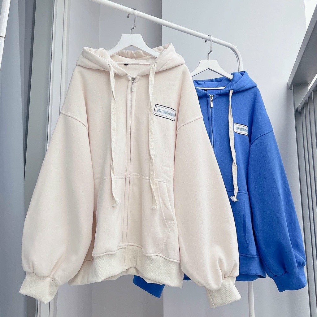 Áo Khoác Hoodie Thun Nỉ UNFLUMOSTUDIO Có Nón Mũ 2 Lớp , Khóa Kéo Zip Form Rộng Unisex hàn Quốc - Nam Nữ Cặp Đôi Thu Đông