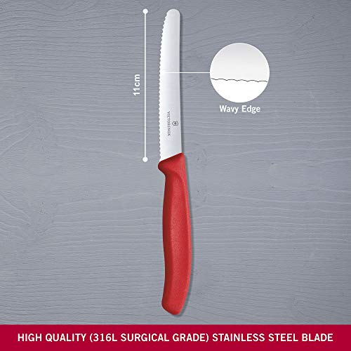 Dao bếp Victorinox Tomato and sausage knives (round tip, wavy edge, 11cm) màu đỏ