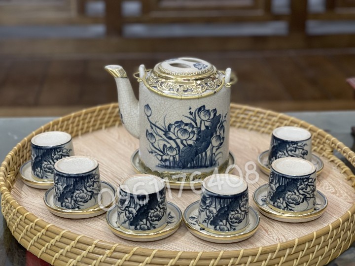 Bộ ấm nước ấm tích men rạn cổ gốm sứ Bát Tràng