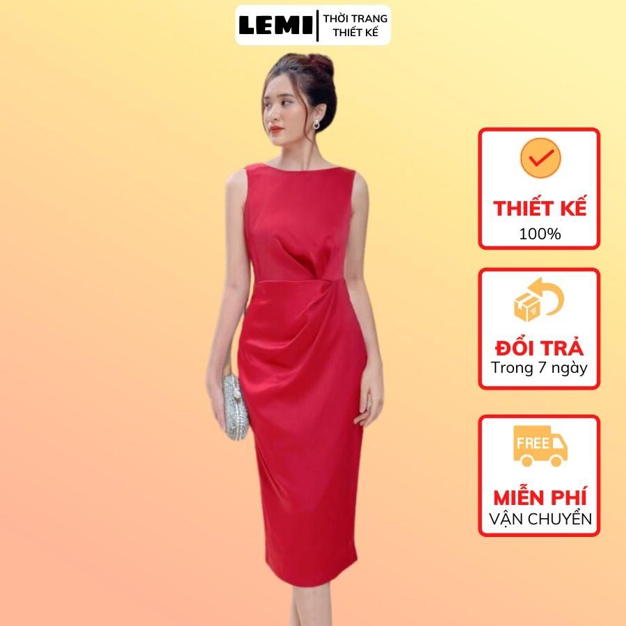 Váy body chất liệu lụa xuất xịn, Váy công sở không tay dáng dài dúm eo che khuyết điểm cực tốt, đầm thiết kế đủ size SML