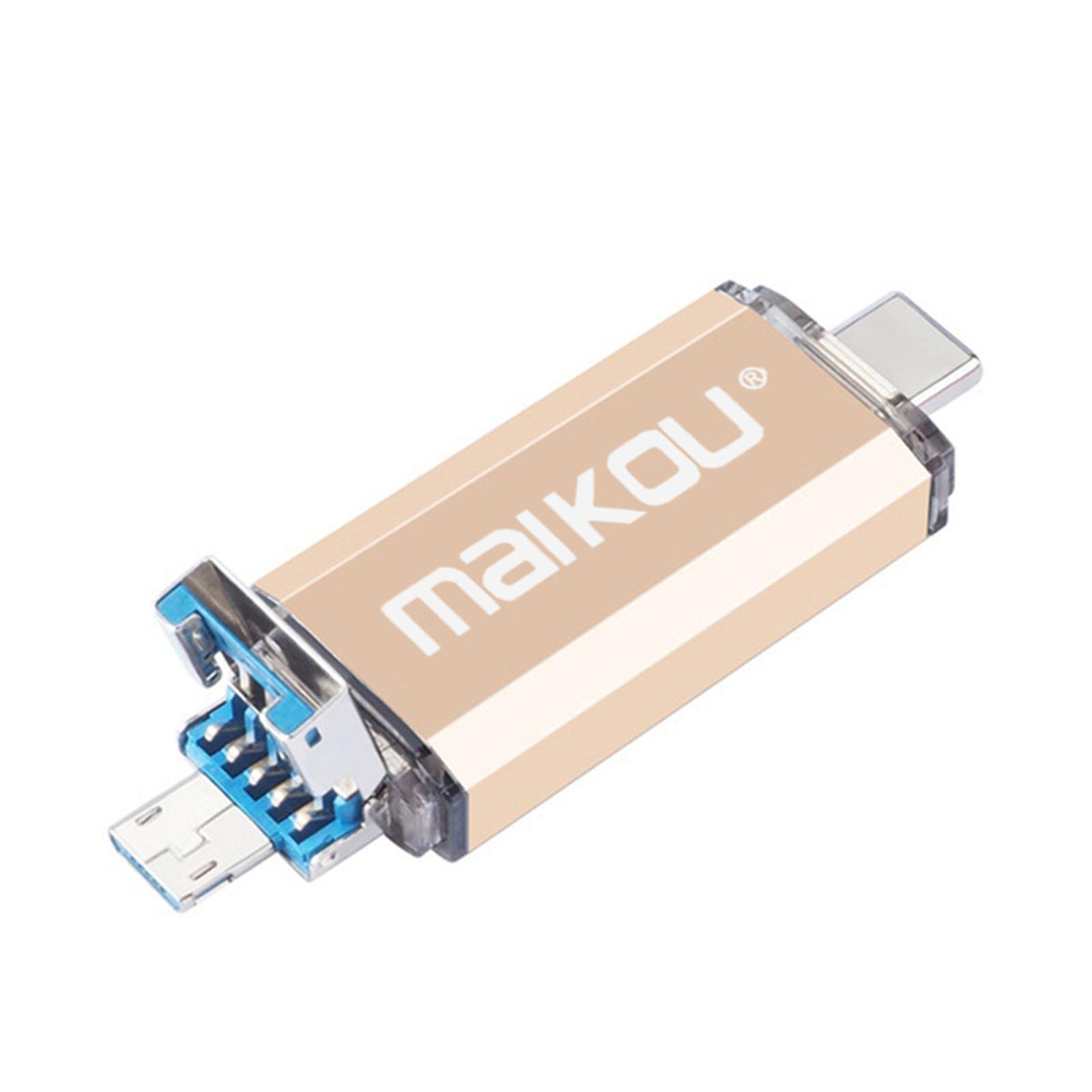 Portable 3 in 1 32GB USB3.0 Flash Drive Type- USB Memory Stick Golden