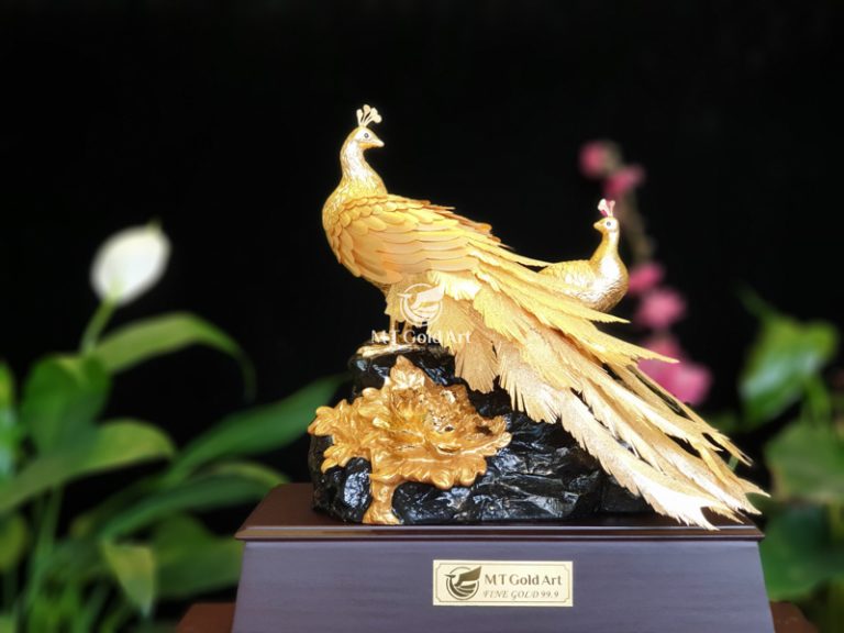 Tượng Đôi Chim Công Dát Vàng 24K (M02) MT Gold Art Hàng chính hãng, trang trí nhà cửa, phòng làm việc, quà tặng sếp, đối tác, khách hàng, tân gia, khai trương