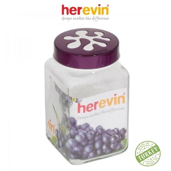 Bộ 2 Hũ Thủy Tinh Herevin Vuông Nắp Decor 2L - HEHU137016-802