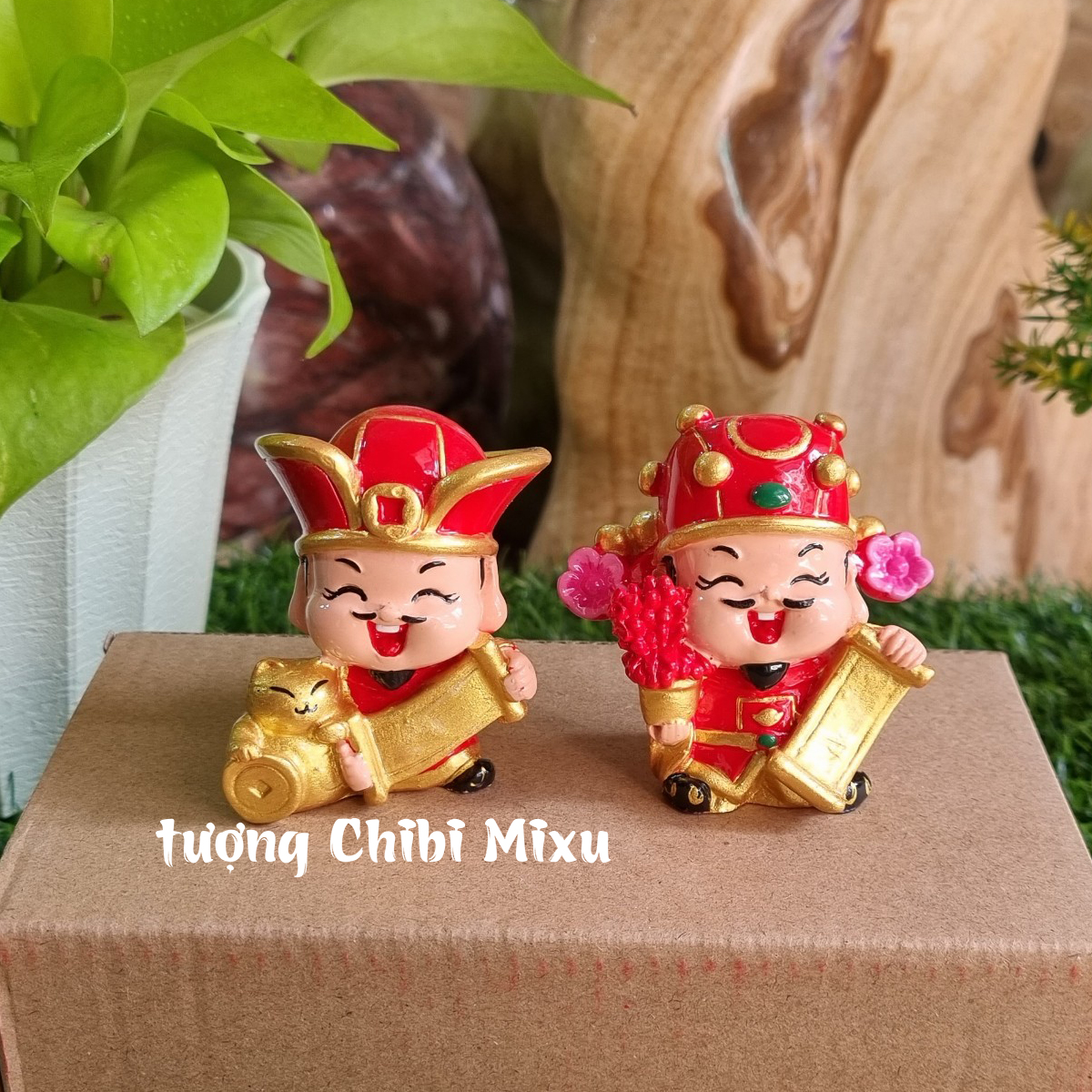 Bộ 02 tượng Thần Tài mẫu Cung Hỉ - Phát Tài