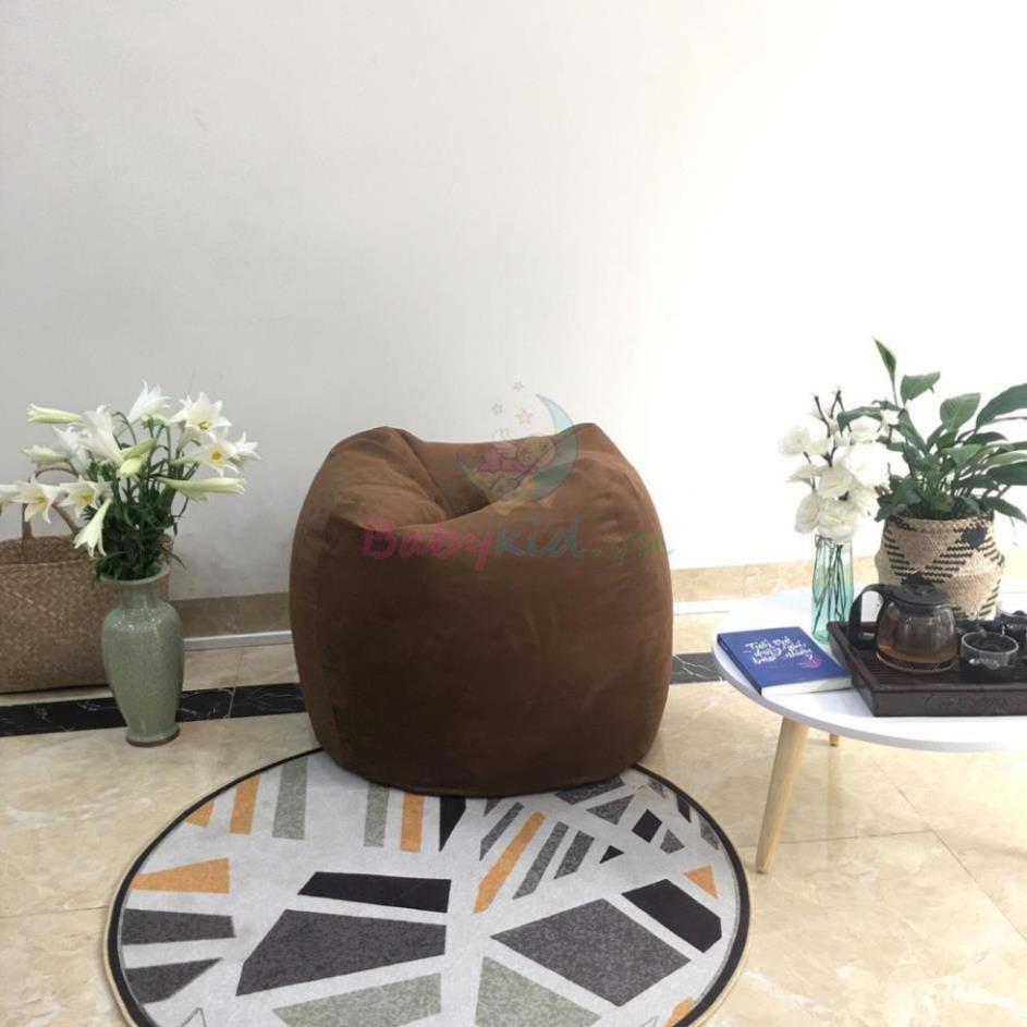 Ghế xốp dáng lê, size M, da lộn nâu đậm, có xốp