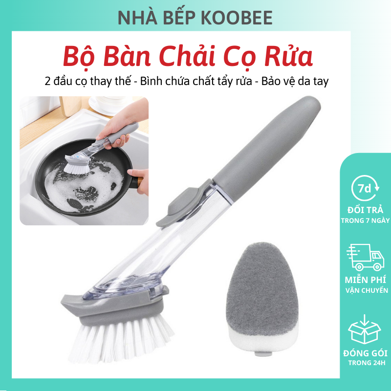 Bộ bàn chải cọ rửa đa năng - Dụng cụ rửa cọ xoong nồi, rửa bát, cọ bếp,có bình chứa tiện lợi (CSNC05)