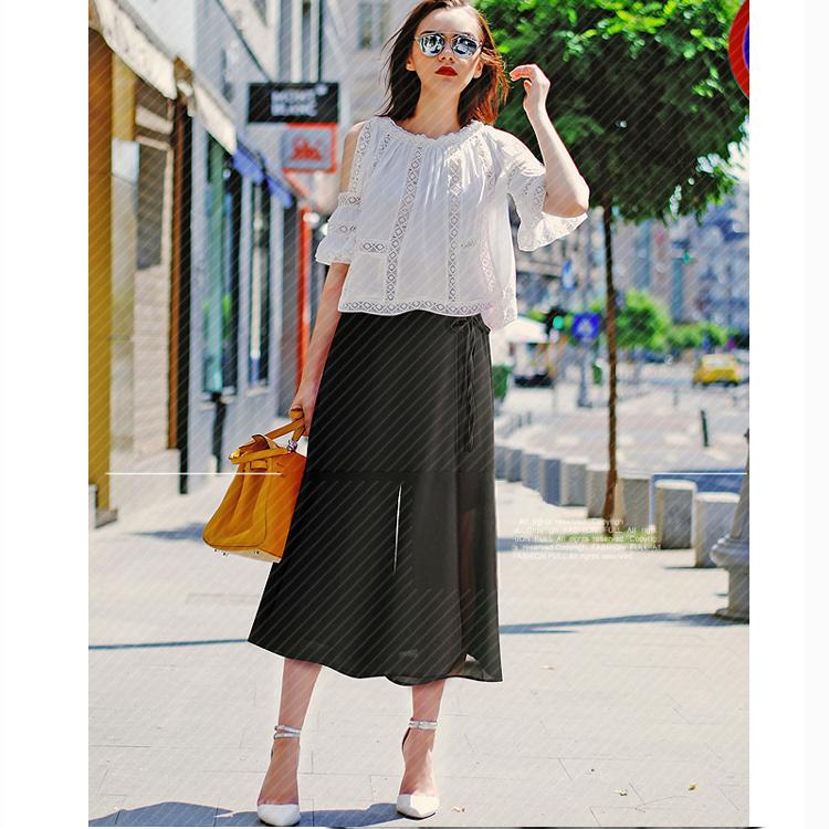 ANASUNMOON Mùa Hè Phong Cách Châu Âu Plus Kích Thước 5XL Quần Tây Nữ Dáng Rộng Voan Bắp Chân-Chiều Dài Quần Đen Ống Rộng Nữ quần