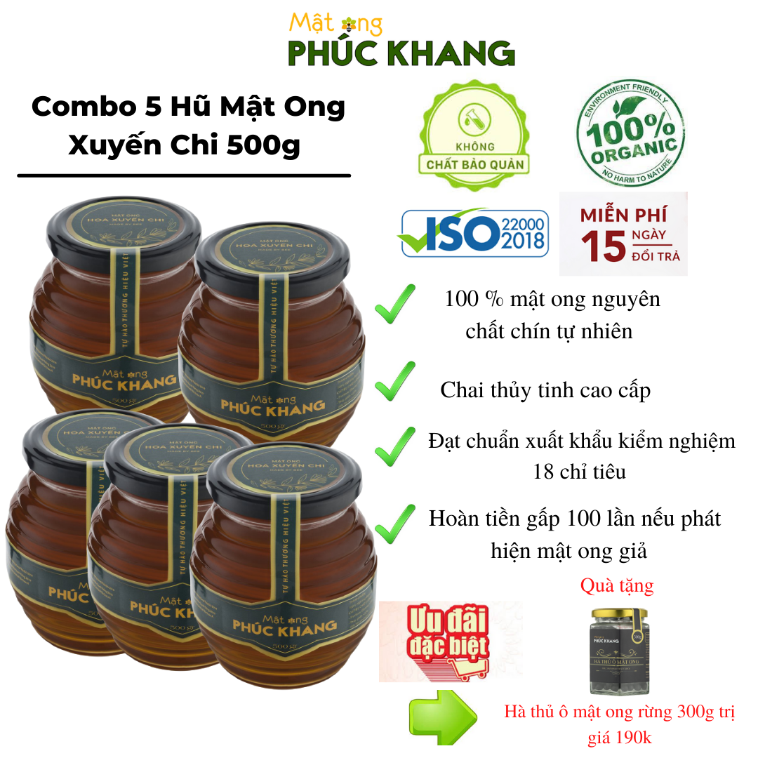 5 Hũ Mật Ong Cao Cấp Xuất Khẩu - Hoa Xuyến Chi - Hàng Chính Hãng